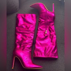 Crocodile Embossed Point Toe Stiletto Boots💕